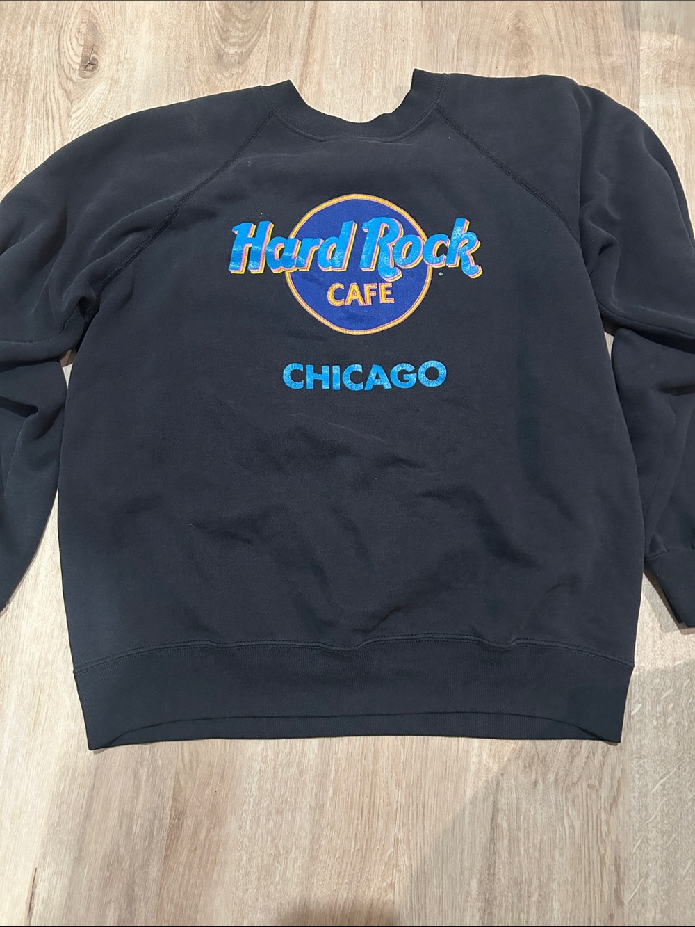 Hard Rock Cafe Black Crewneck Sweatshirt with Blue & Gold Logo